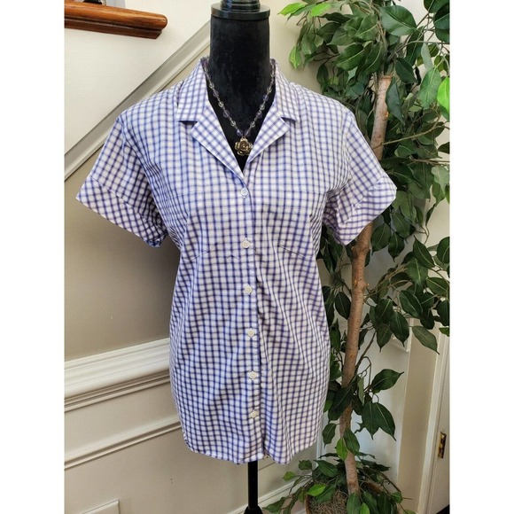 Liz Claiborne Women's Purple Cotton Collared Short Sleeve Buttons Down Shirt 16 - Picture 11 of 12